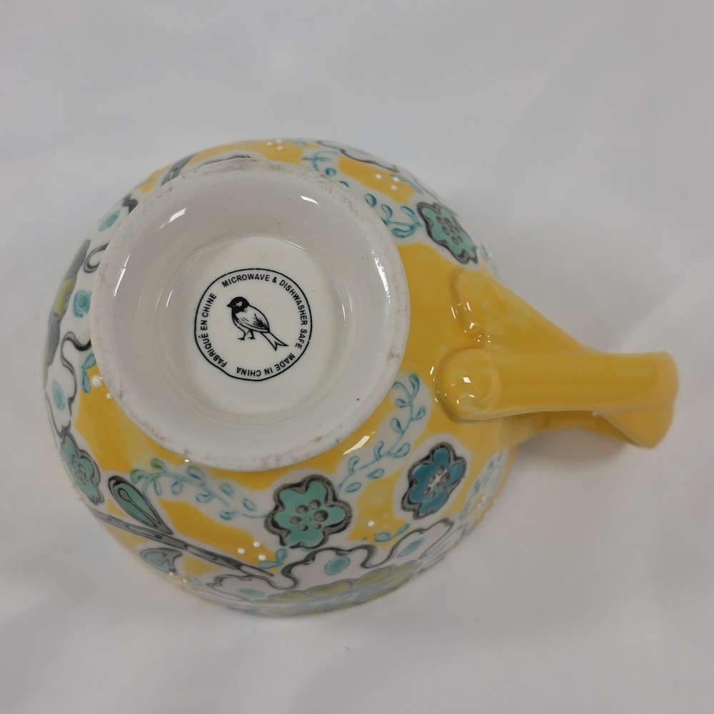 Anthropologie Elka Ayaka Pedestal Cup Mug Yellow Teal Floral Twisted Handle 10oz - Picture 7 of 11